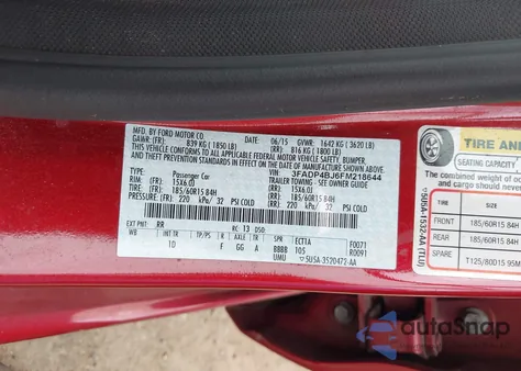 2015 Ford Fiesta Se from USA, damaged, VIN 3FADP4BJ6FM218644